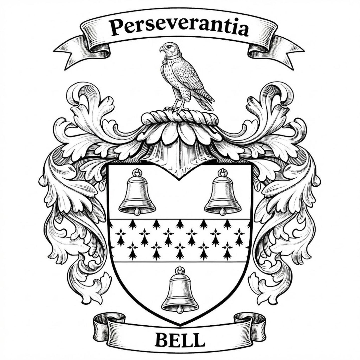The Bell Family Coat of Arms digital download: Includes Color PNG, B&W PNG, and SVG vector files