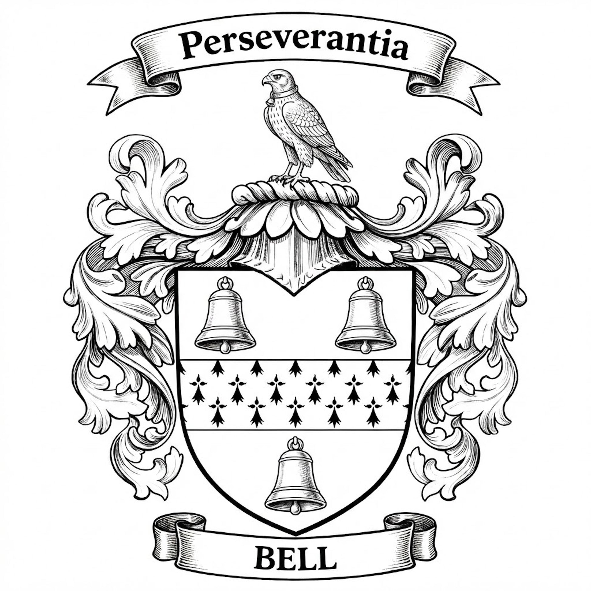 The Bell Family Coat of Arms digital download: Includes Color PNG, B&W PNG, and SVG vector files