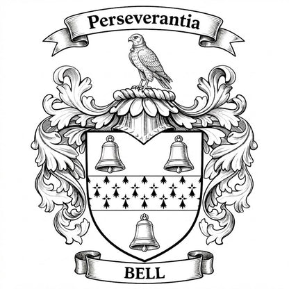 The Bell Family Coat of Arms digital download: Includes Color PNG, B&W PNG, and SVG vector files
