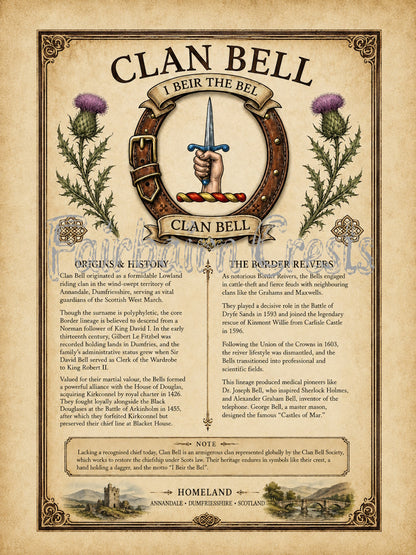Scottish Clan Bell Heritage Poster - Instant Digital Download