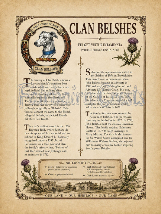 Scottish Clan Belshes Heritage Poster - Instant Digital Download