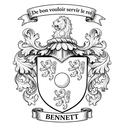 The Bennett Family Coat of Arms digital download: Includes Color PNG, B&W PNG, and SVG vector files
