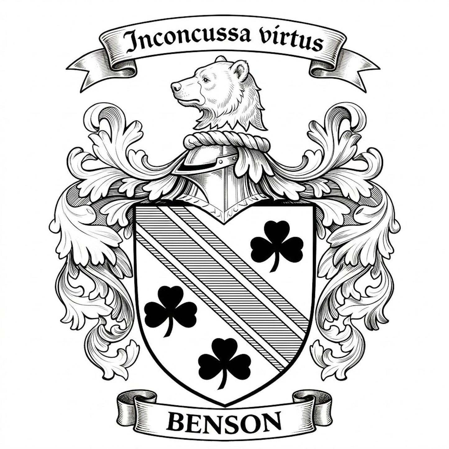 The Benson Family Coat of Arms digital download: Includes Color PNG, B&W PNG, and SVG vector files