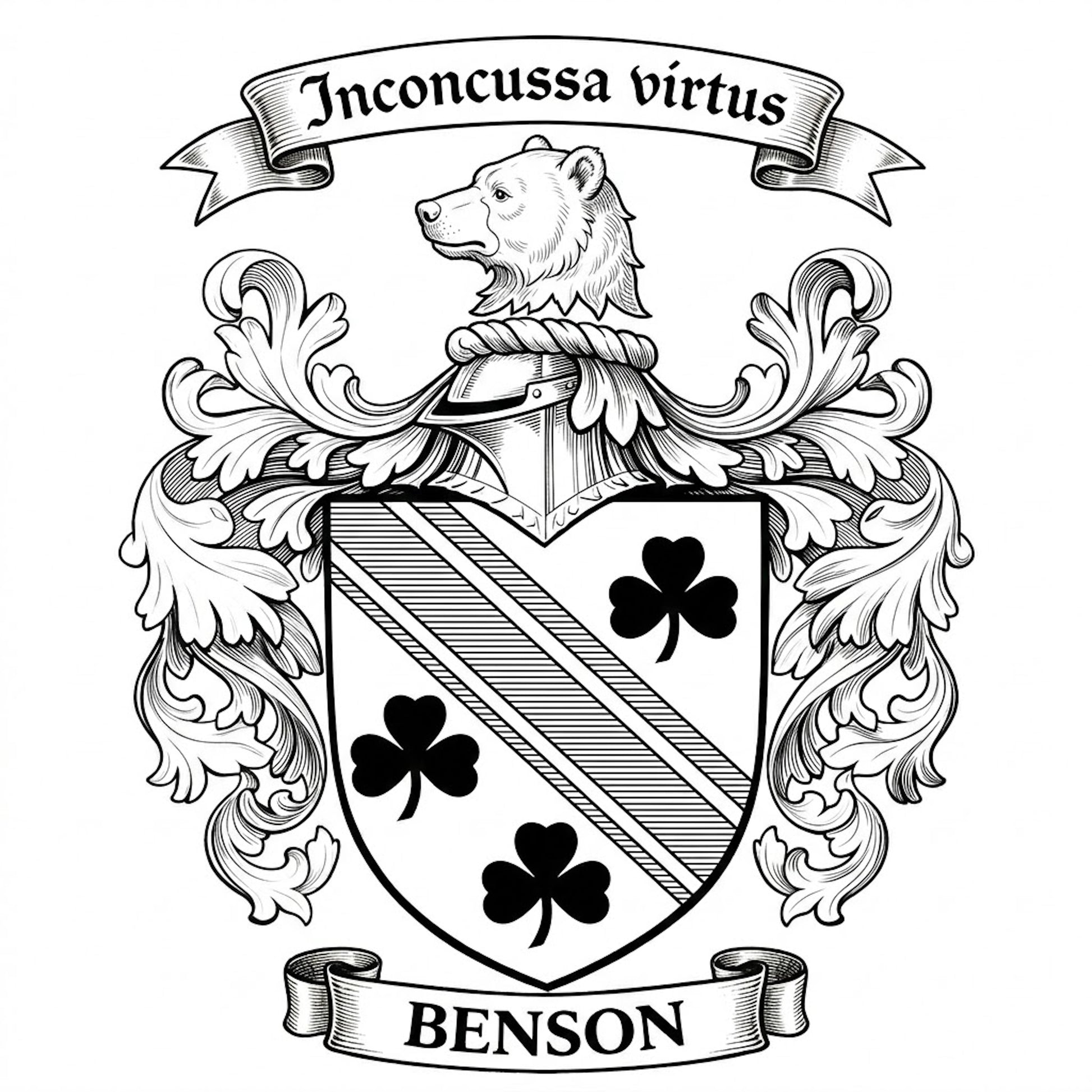 The Benson Family Coat of Arms digital download: Includes Color PNG, B&W PNG, and SVG vector files