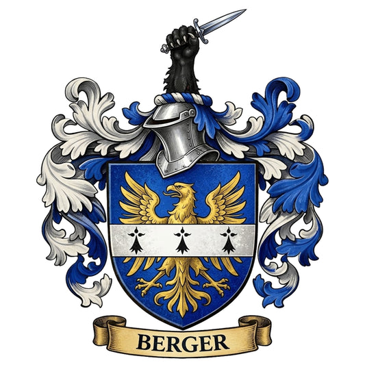 The Berger Family Coat of Arms digital download: Includes Color PNG, B&W PNG, and SVG vector files