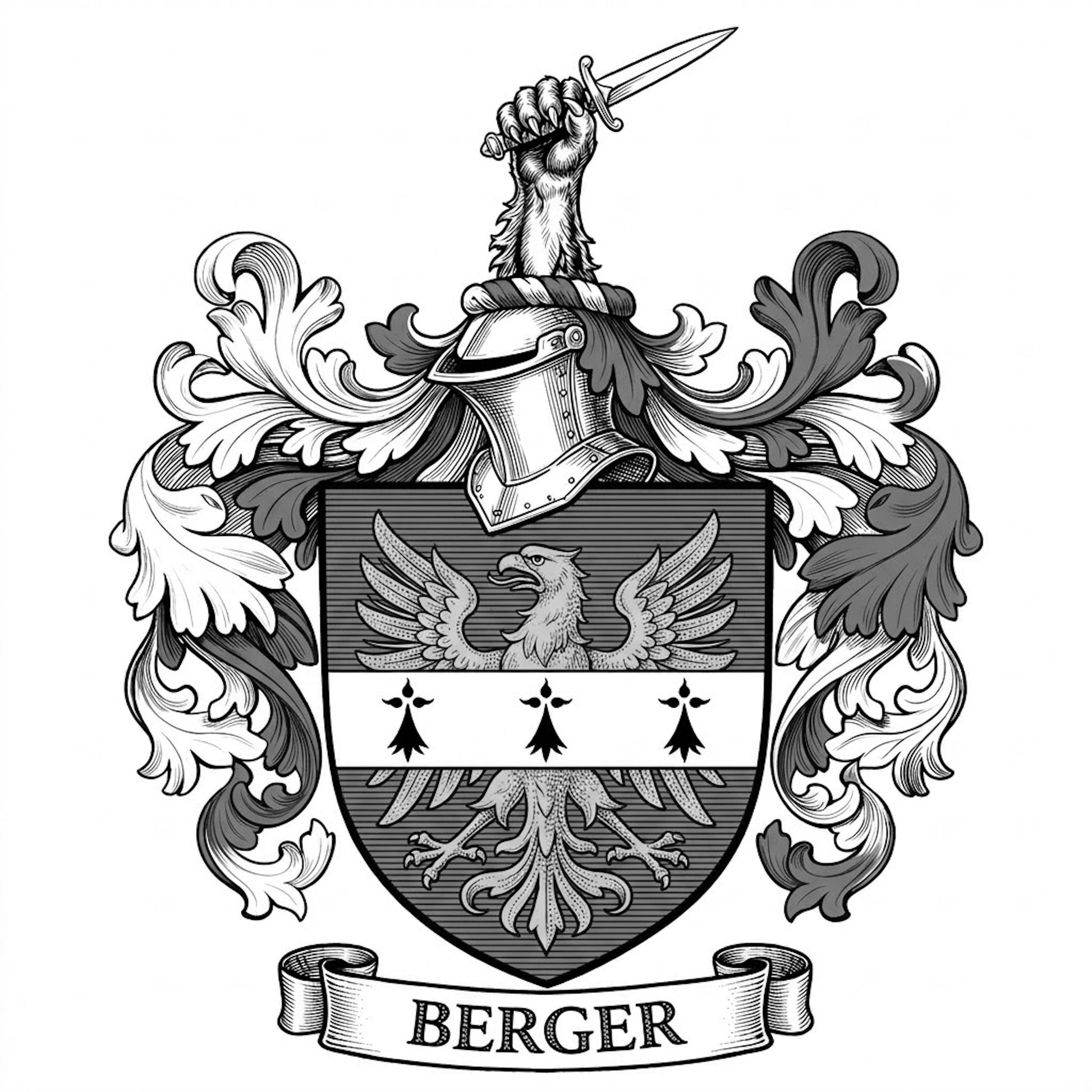 The Berger Family Coat of Arms digital download: Includes Color PNG, B&W PNG, and SVG vector files