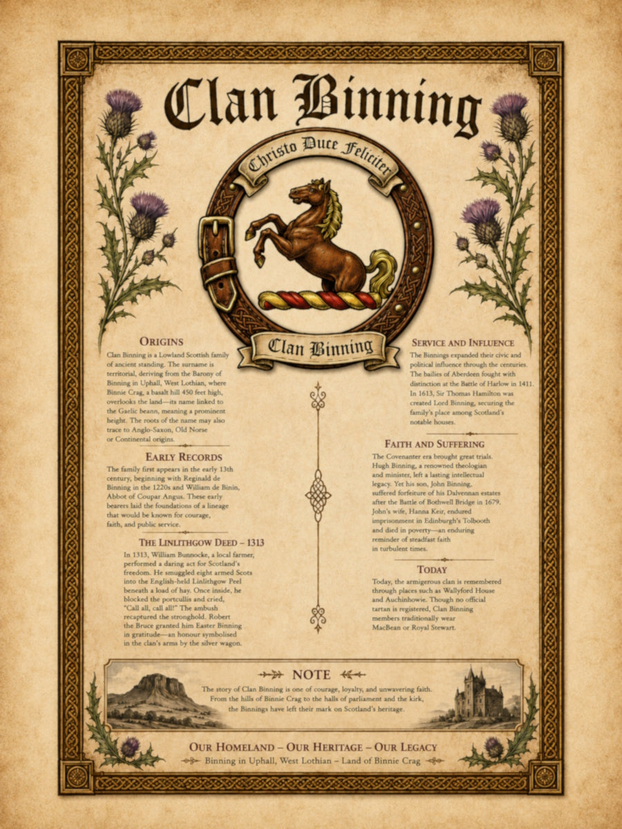 Scottish Clan Binning Heritage Poster - Instant Digital Download
