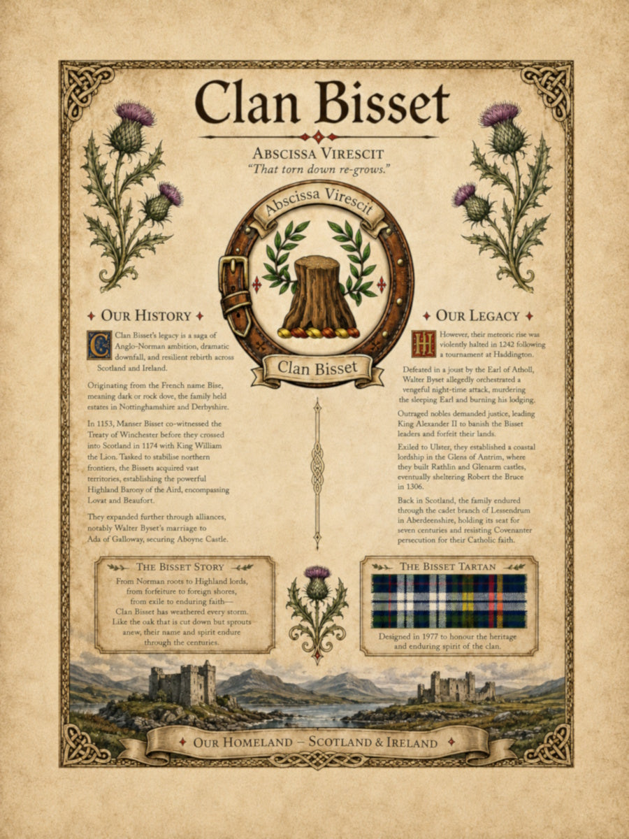 Scottish Clan Bisset Heritage Poster - Instant Digital Download digital download: Includes Color PNG, B&W PNG, and SVG vector files