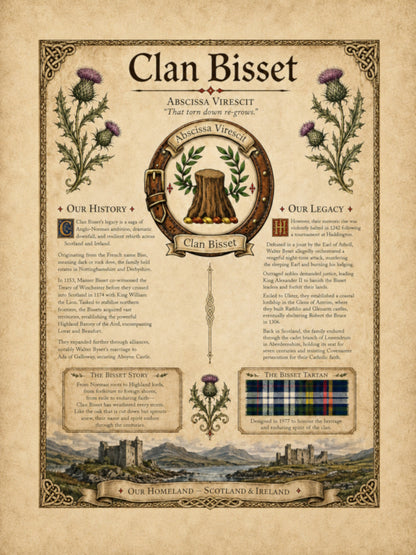 Scottish Clan Bisset Heritage Poster - Instant Digital Download digital download: Includes Color PNG, B&W PNG, and SVG vector files
