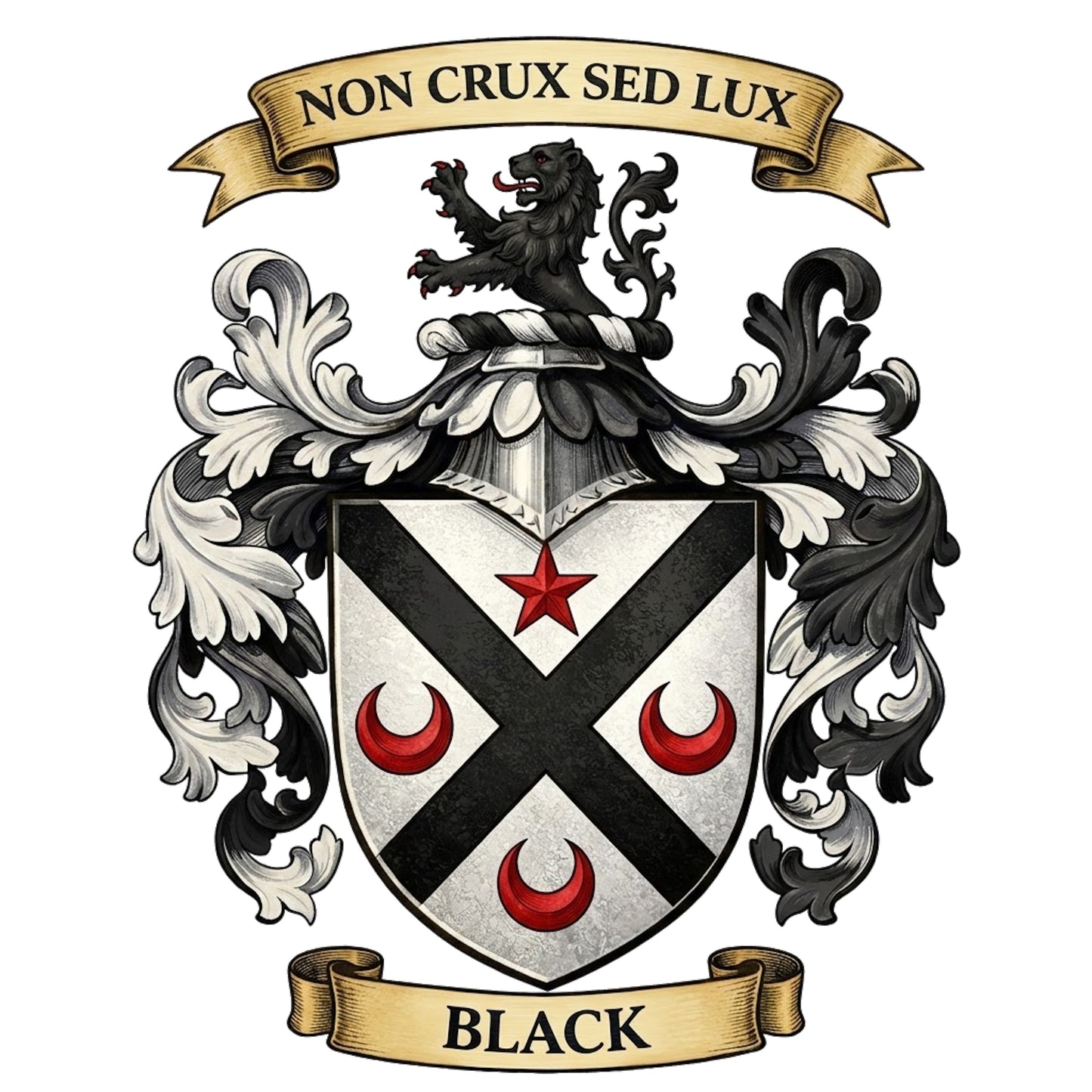 The Black Family Coat of Arms digital download: Includes Color PNG, B&W PNG, and SVG vector files