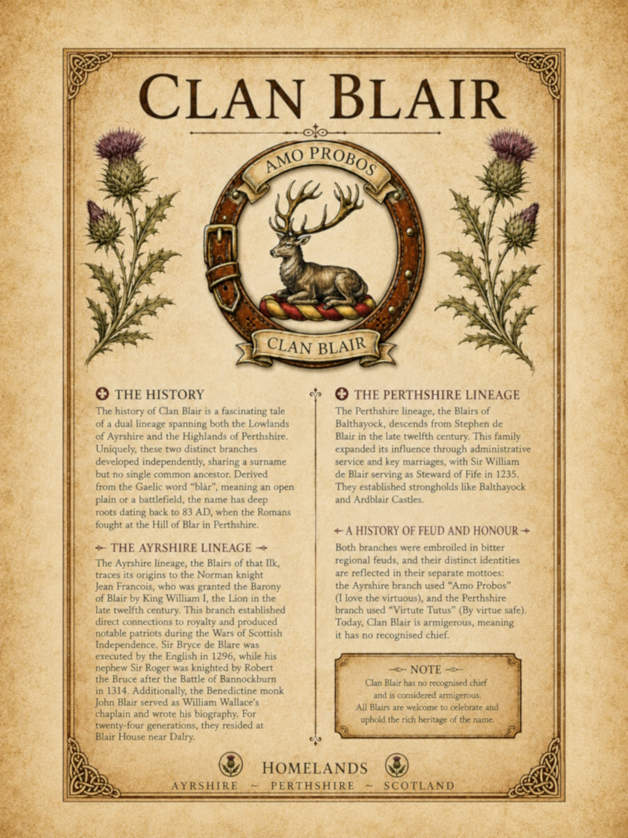 Scottish Clan Blair Heritage Poster - Instant Digital Download