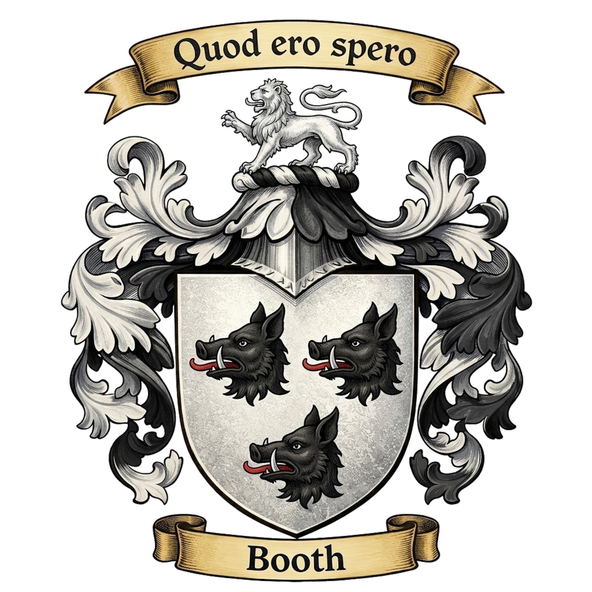 The Booth Family Coat of Arms digital download: Includes Color PNG, B&W PNG, and SVG vector files