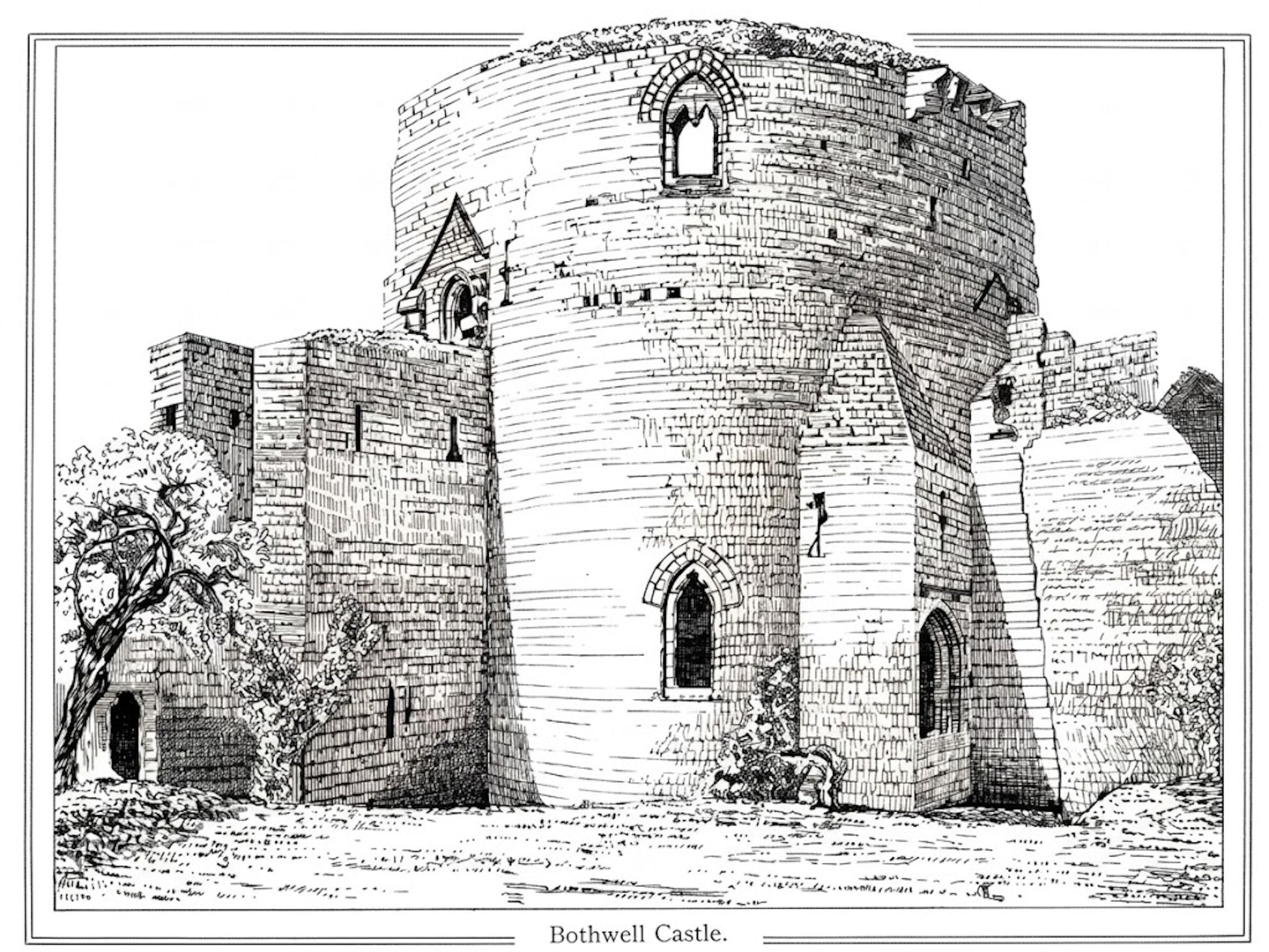 Vintage Bothwell Castle Printable Poster | 12x16 Historic Scottish Castle Architecture | Digital Download digital download: Includes Color PNG, B&W PNG, and SVG vector files