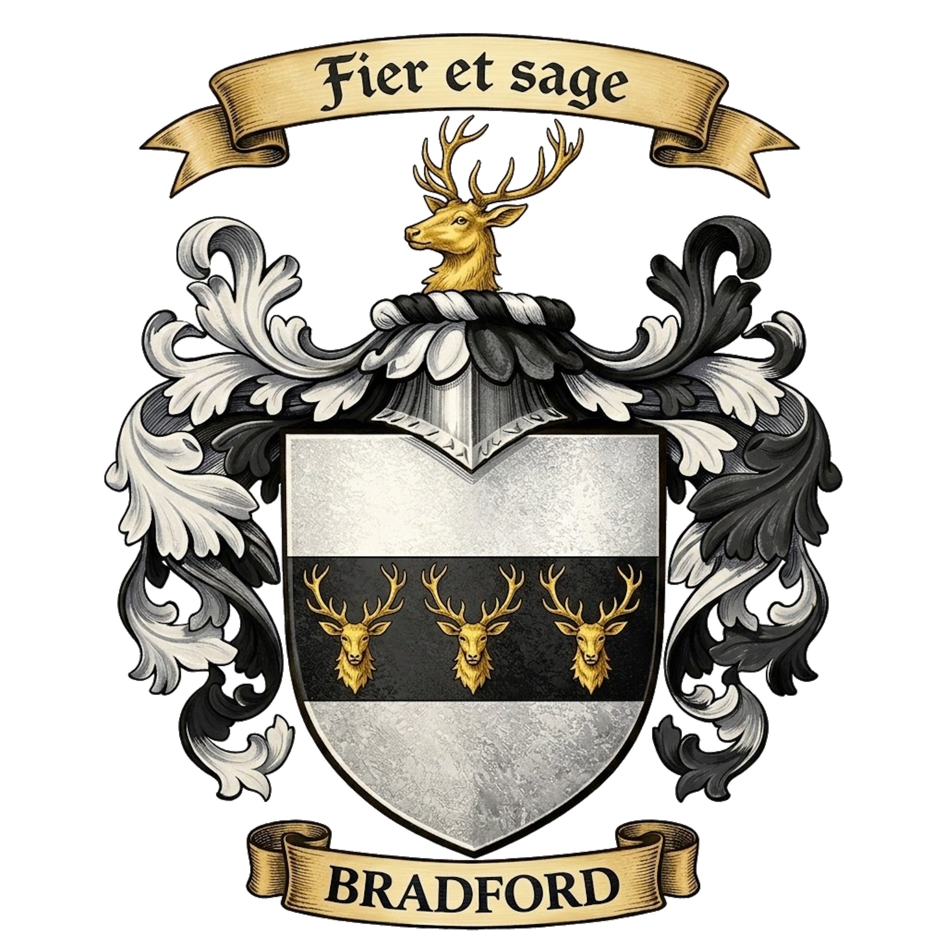The Bradford Family Coat of Arms digital download: Includes Color PNG, B&W PNG, and SVG vector files