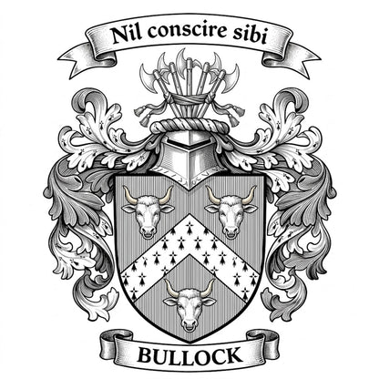 The Bullock Family Coat of Arms digital download: Includes Color PNG, B&W PNG, and SVG vector files