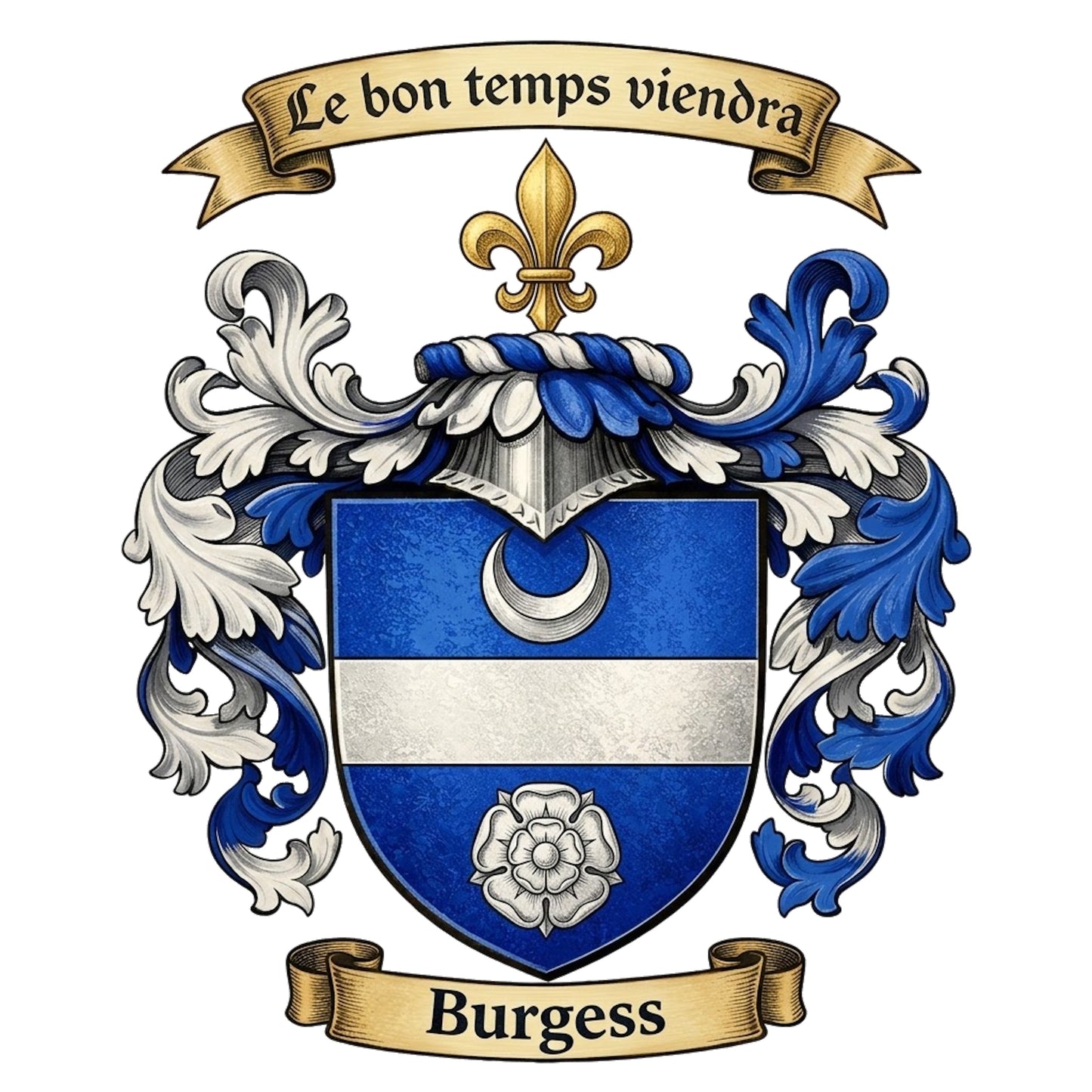 The Burgess Family Coat of Arms digital download: Includes Color PNG, B&W PNG, and SVG vector files