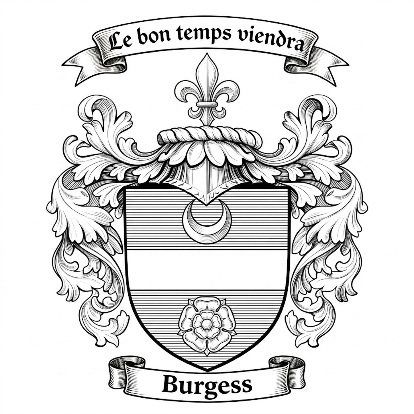 The Burgess Family Coat of Arms digital download: Includes Color PNG, B&W PNG, and SVG vector files