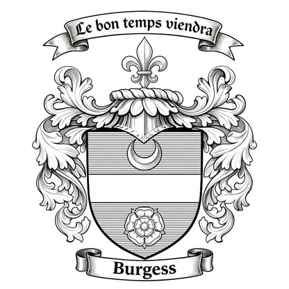 The Burgess Family Coat of Arms digital download: Includes Color PNG, B&W PNG, and SVG vector files