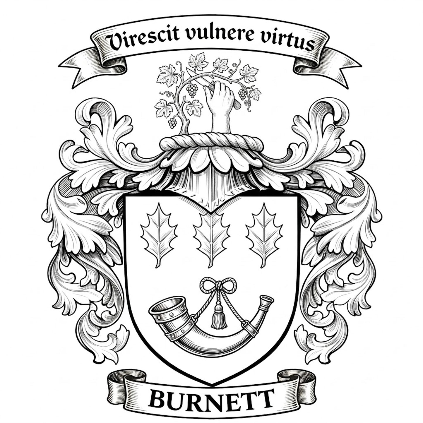 The Burnett Family Coat of Arms digital download: Includes Color PNG, B&W PNG, and SVG vector files