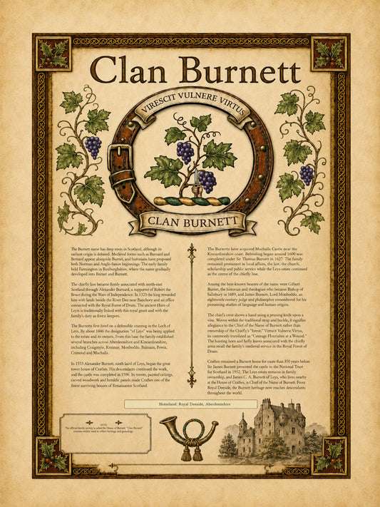 Scottish Clan Burnett Heritage Poster - Instant Digital Download digital download: Includes Color PNG, B&W PNG, and SVG vector files