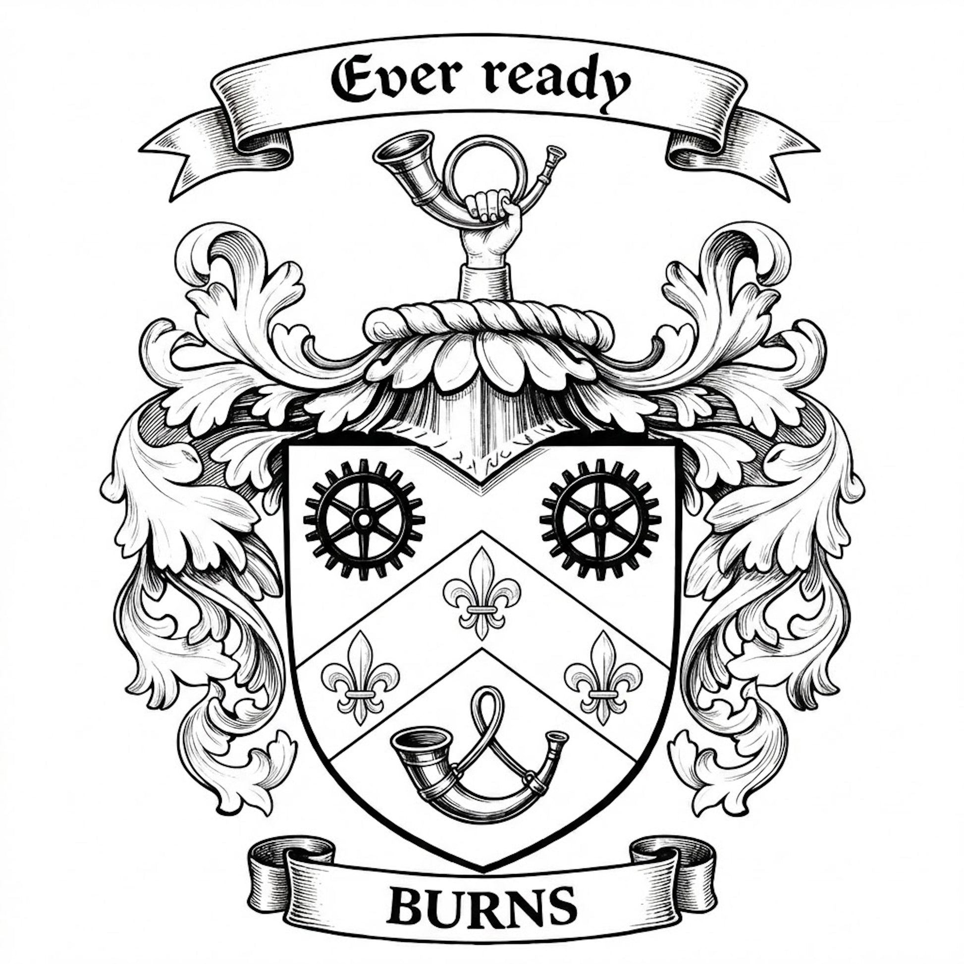 The Burns Family Coat of Arms digital download: Includes Color PNG, B&W PNG, and SVG vector files