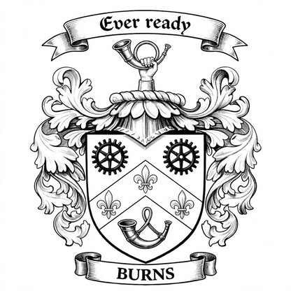 The Burns Family Coat of Arms digital download: Includes Color PNG, B&W PNG, and SVG vector files
