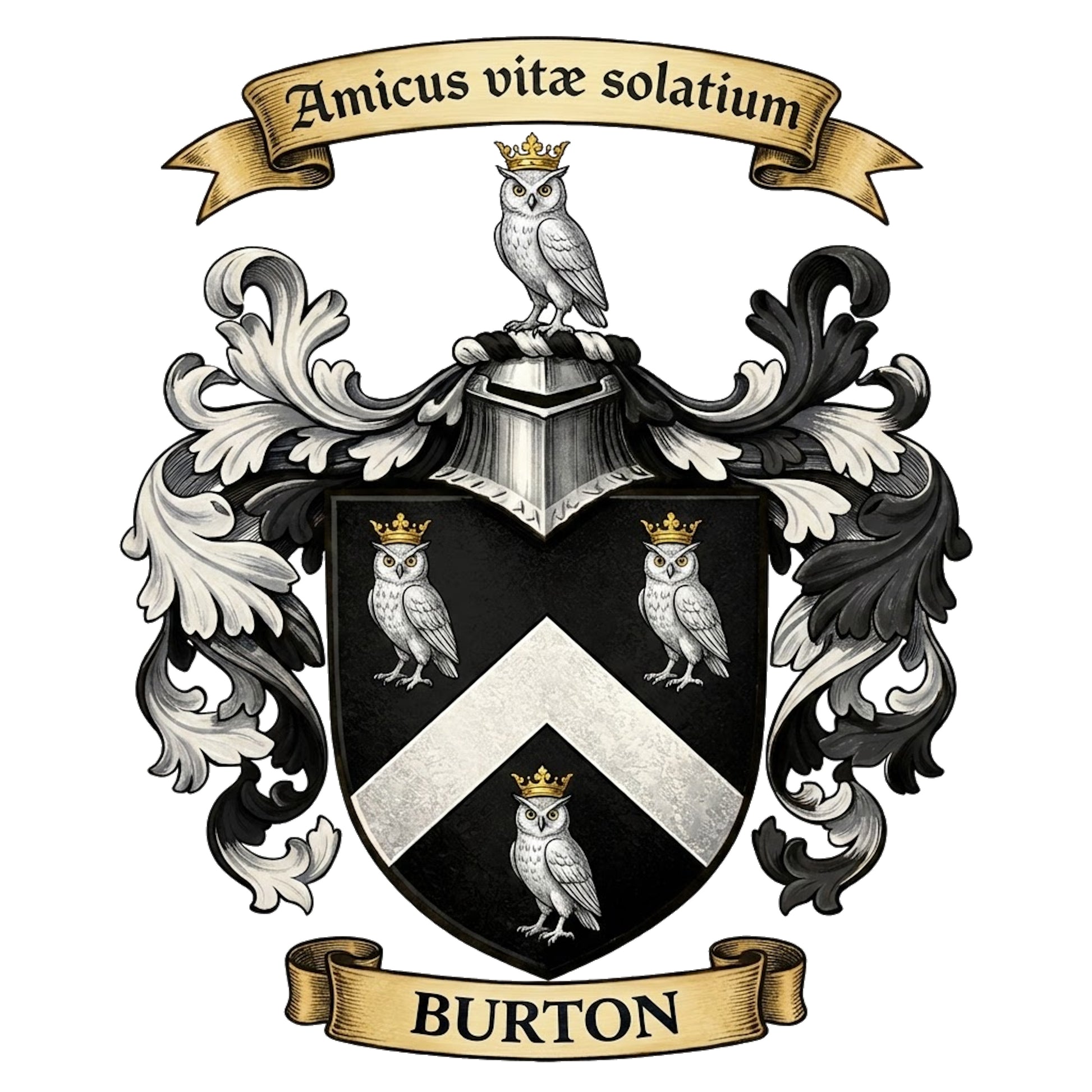 The Burton Family Coat of Arms digital download: Includes Color PNG, B&W PNG, and SVG vector files