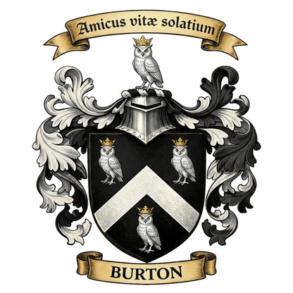 The Burton Family Coat of Arms digital download: Includes Color PNG, B&W PNG, and SVG vector files