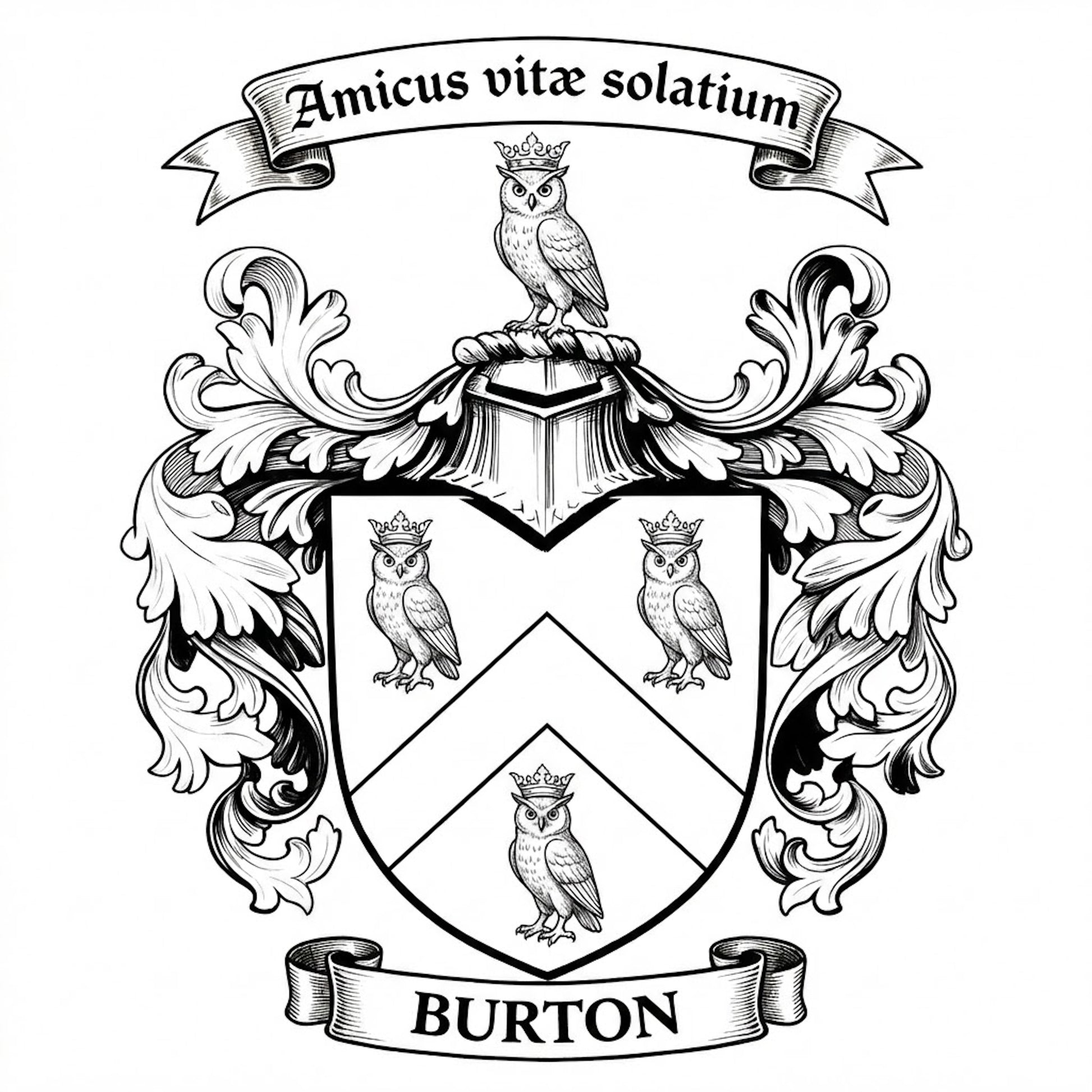 The Burton Family Coat of Arms digital download: Includes Color PNG, B&W PNG, and SVG vector files