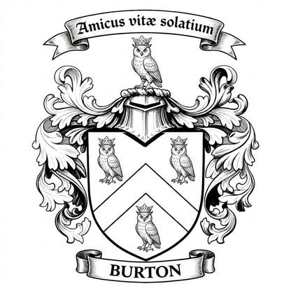 The Burton Family Coat of Arms digital download: Includes Color PNG, B&W PNG, and SVG vector files