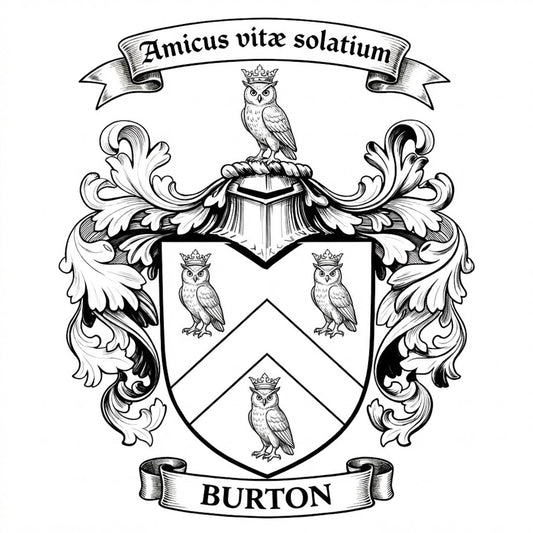 The Burton Family Coat of Arms digital download: Includes Color PNG, B&W PNG, and SVG vector files