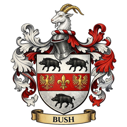 The Bush Family Coat of Arms digital download: Includes Color PNG, B&W PNG, and SVG vector files