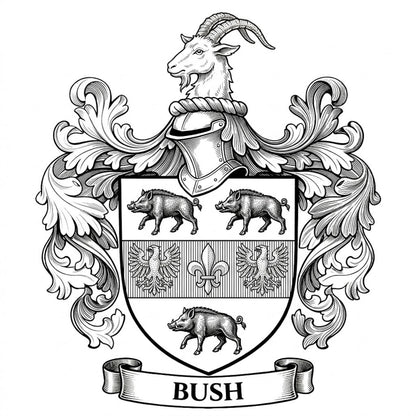 The Bush Family Coat of Arms digital download: Includes Color PNG, B&W PNG, and SVG vector files