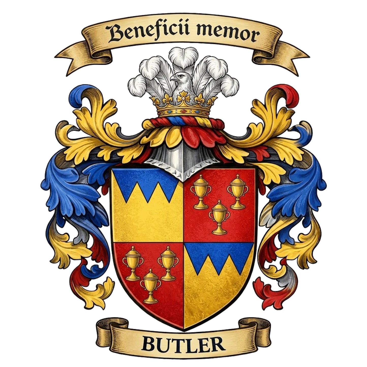 The Butler Family Coat of Arms digital download: Includes Color PNG, B&W PNG, and SVG vector files
