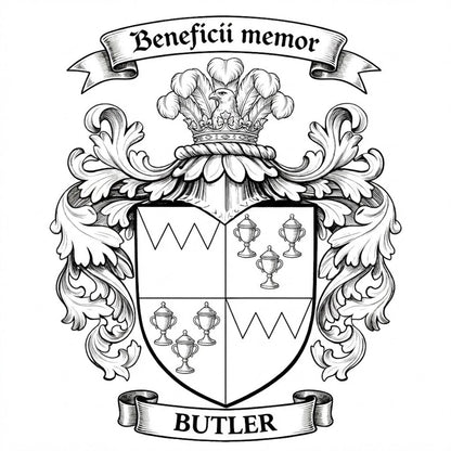 The Butler Family Coat of Arms digital download: Includes Color PNG, B&W PNG, and SVG vector files