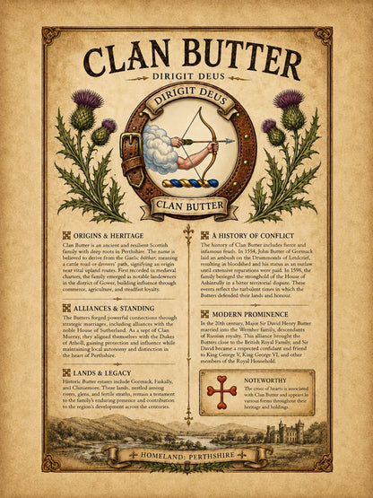 Scottish Clan Butter Heritage Poster - Instant Digital Download