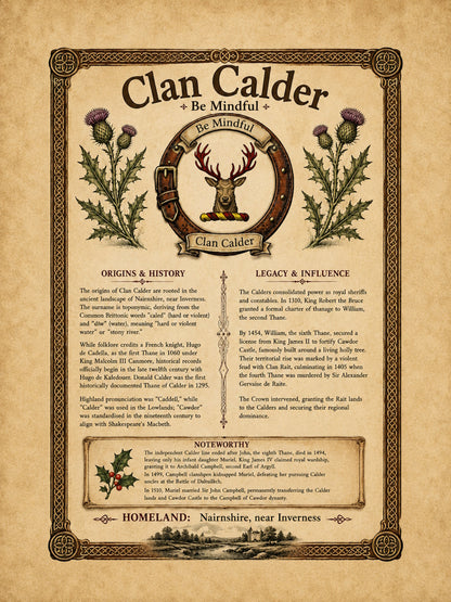 Scottish Clan Calder Heritage Poster - Instant Digital Download