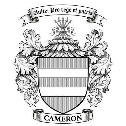 The Cameron Family Coat of Arms digital download: Includes Color PNG, B&W PNG, and SVG vector files