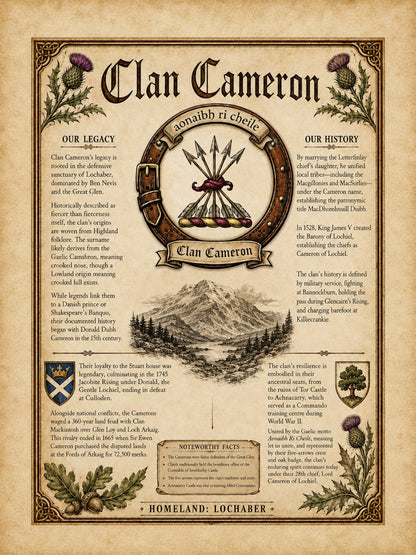 Scottish Clan Cameron Heritage Poster - Instant Digital Download