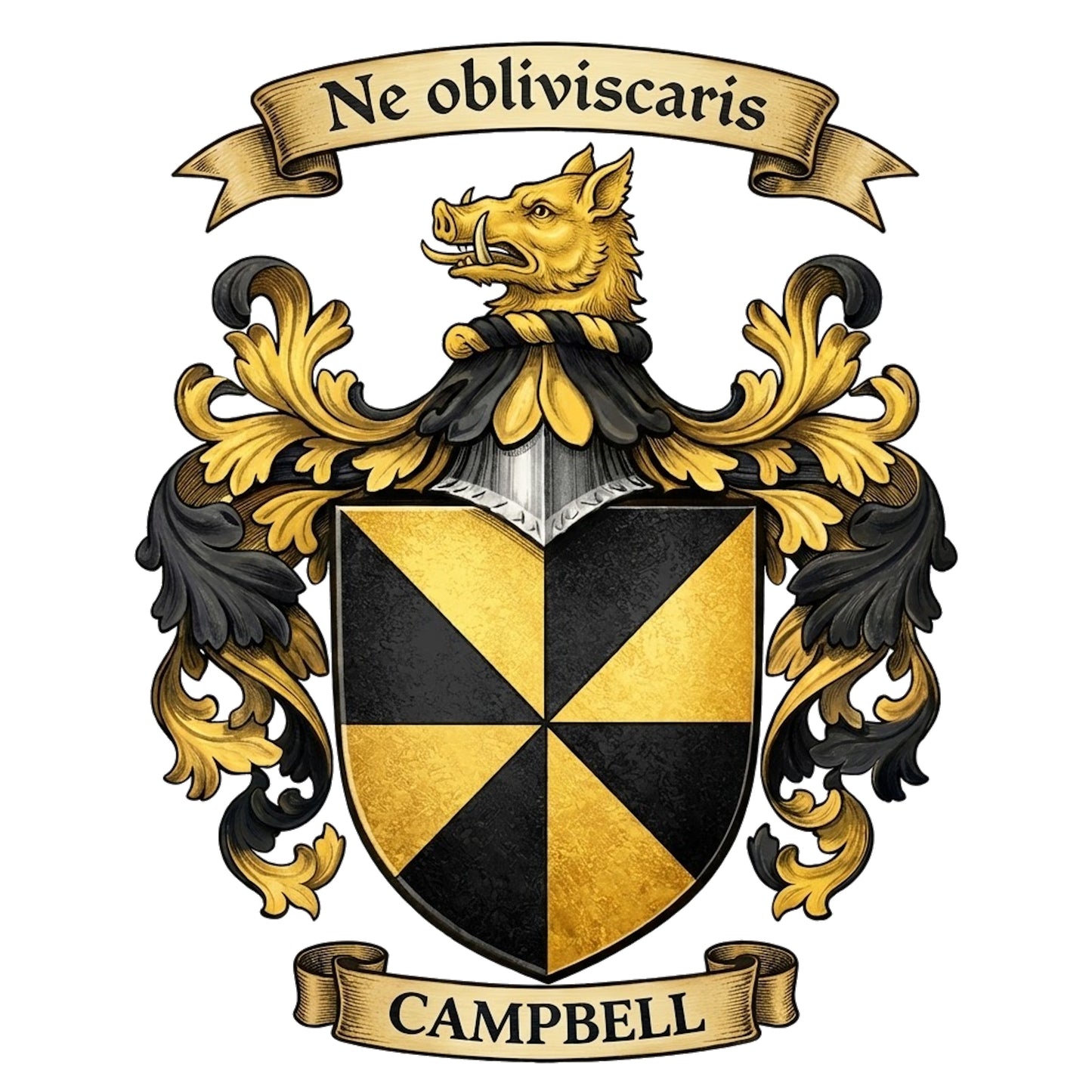 The Campbell Family Coat of Arms digital download: Includes Color PNG, B&W PNG, and SVG vector files