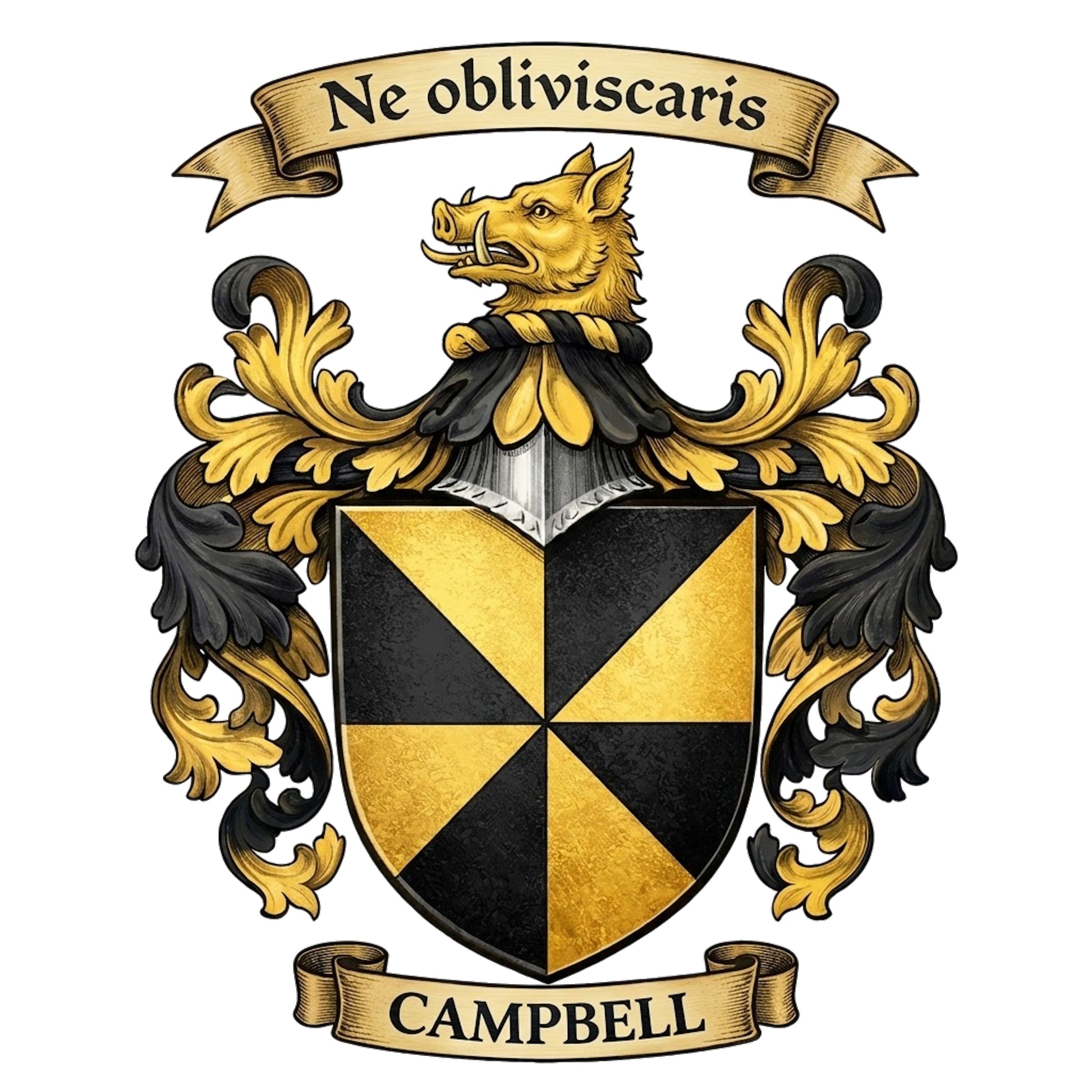 The Campbell Family Coat of Arms digital download: Includes Color PNG, B&W PNG, and SVG vector files