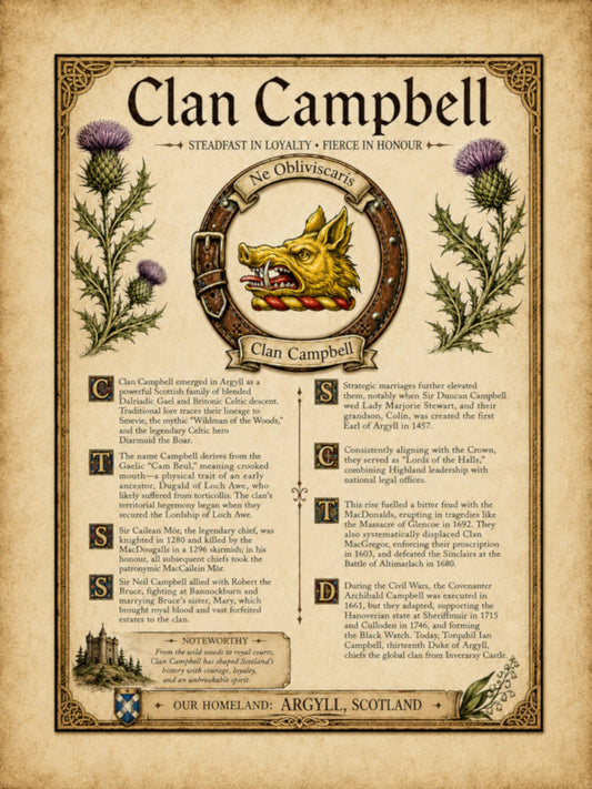Scottish Clan Campbell Heritage Poster - Instant Digital Download digital download: Includes Color PNG, B&W PNG, and SVG vector files