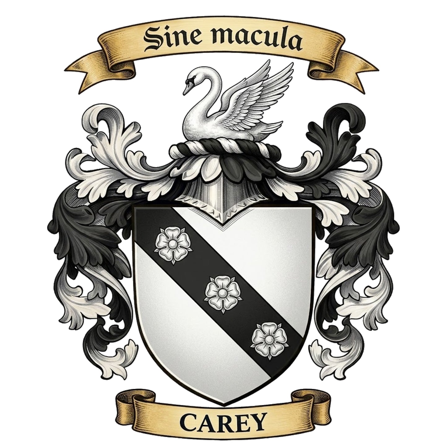 The Carey Family Coat of Arms digital download: Includes Color PNG, B&W PNG, and SVG vector files