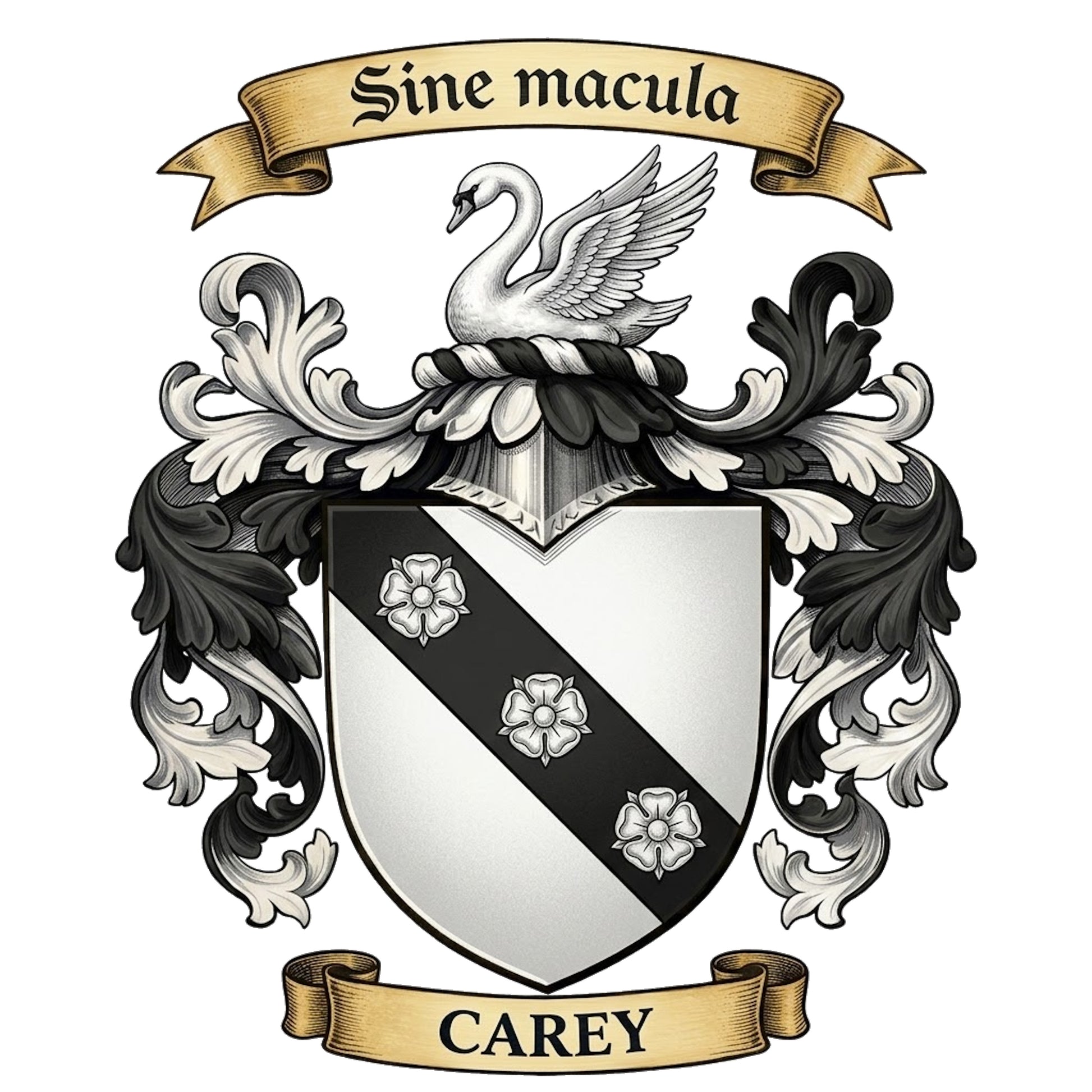 The Carey Family Coat of Arms digital download: Includes Color PNG, B&W PNG, and SVG vector files