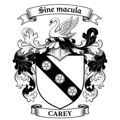 The Carey Family Coat of Arms digital download: Includes Color PNG, B&W PNG, and SVG vector files