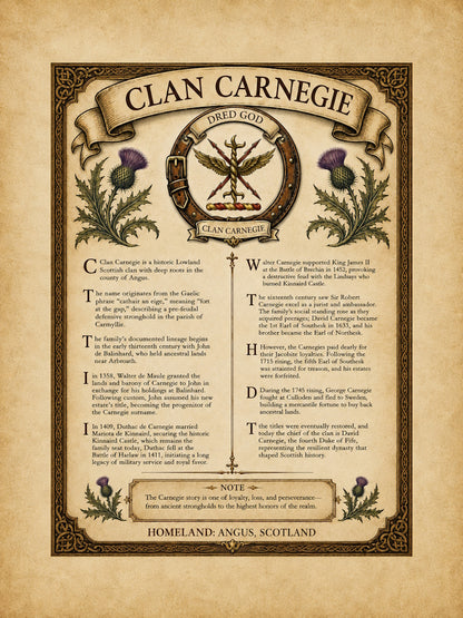 Scottish Clan Carnegie Heritage Poster - Instant Digital Download