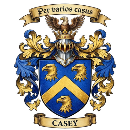 The Casey Family Coat of Arms digital download: Includes Color PNG, B&W PNG, and SVG vector files