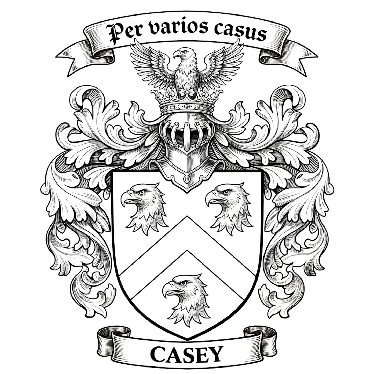 The Casey Family Coat of Arms digital download: Includes Color PNG, B&W PNG, and SVG vector files