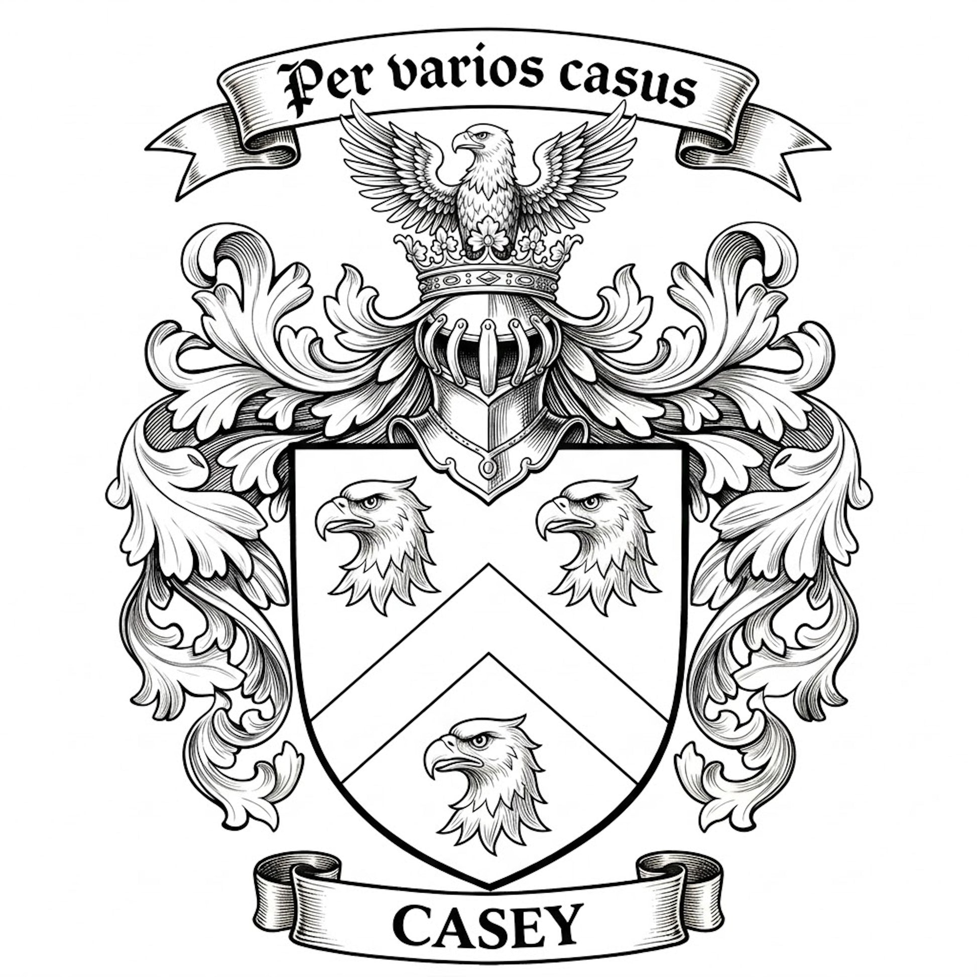 The Casey Family Coat of Arms digital download: Includes Color PNG, B&W PNG, and SVG vector files