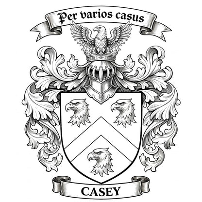 The Casey Family Coat of Arms digital download: Includes Color PNG, B&W PNG, and SVG vector files